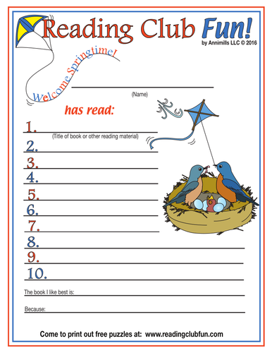 Springtime Reading Log and Certificate Set