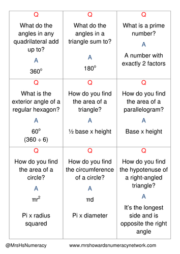 Revision Quiz Cards for Higher / Foundation  GCSE Maths