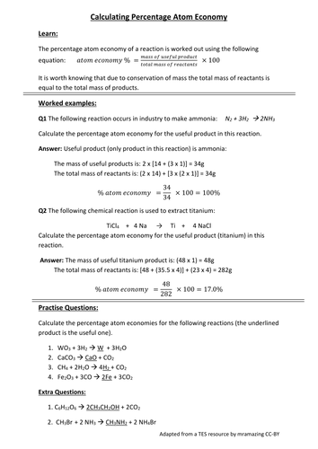 Chemistry: Atom Economy Calculations