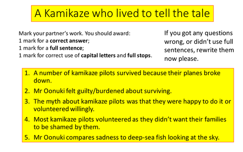 Kamikaze by Beatrice Garland (mid ability) AQA Anthology