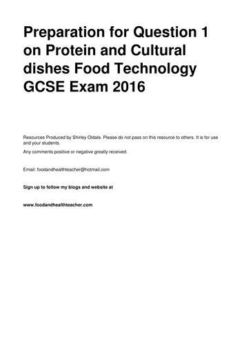 Cultural design ideas and sample answers Food Technology GCSE 2016