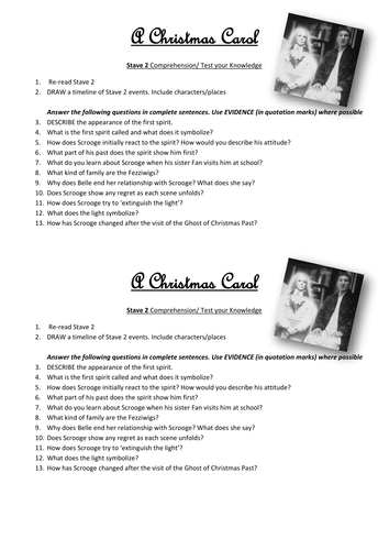 A Christmas Carol Stave 2 Comprehension Test Your Knowledge Worksheet Teaching Resources