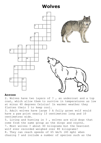 Wolves Crossword Teaching Resources