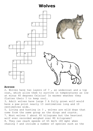 Wolves Crossword | Teaching Resources