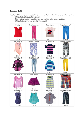 Adding money - create and outfit