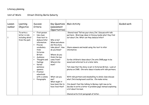 Literacy Street Child planning