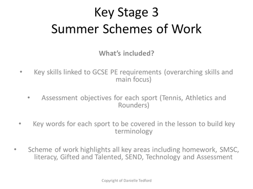 Key Stage 3 (Yr 7- 9) Tennis, Rounders and Athletics Schemes of Work