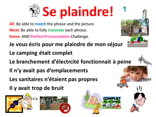 French Teaching Resources PowerPoint: Complaining about a camping holiday.