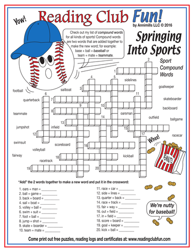 spring sports compound words crossword puzzle by puzzlefun teaching