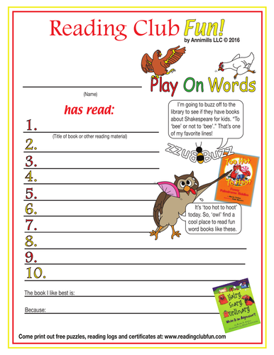 Wordplay Reading Log and Certificate Set