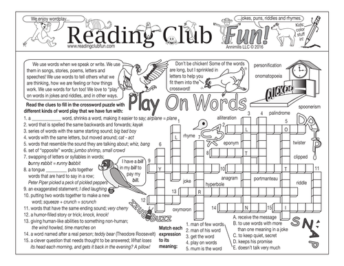 Bundle: Wordplay Two-Page Activity Set and Crossword Puzzle