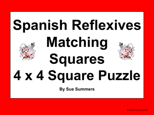 Spanish Reflexive Verbs 4 x 4 Matching Squares Puzzle 