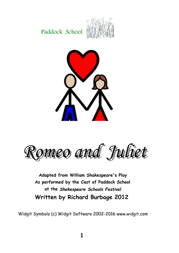 Romeo and Juliet (2012): Simple script with Widgit symbols for actors with learning difficulties
