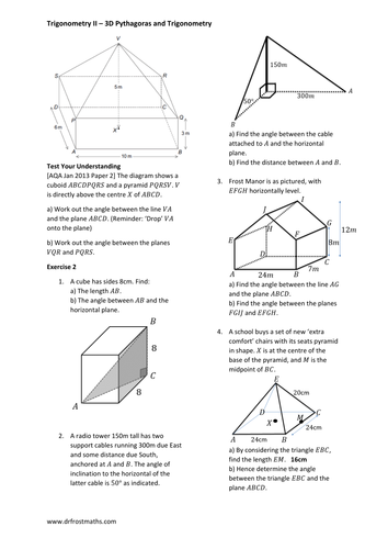 Igcse Further Maths 3d Trigonometry Pythagoras And Sine Cosine Rules Teaching Resources