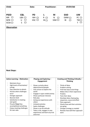 Printable Early Years Observation Sheet Template - Printable Templates