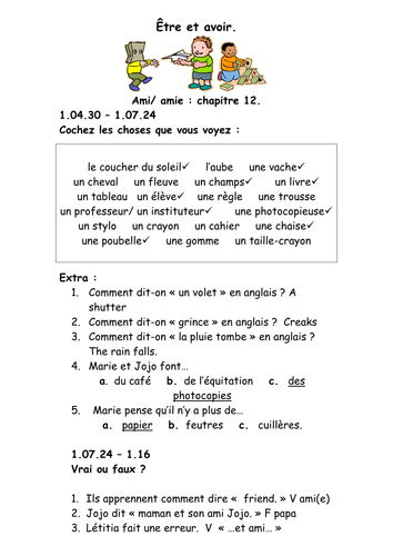 French Teaching Resources DVD/ Film Worksheet: School: Être et Avoir.