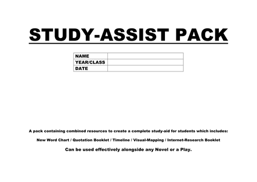 GCSE LITERATURE STUDY-ASSIST PACK - Any Novel or Play