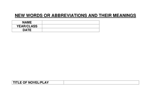 GCSE STUDY - NEW WORDS OR ABBREVIATIONS AND THEIR MEANINGS