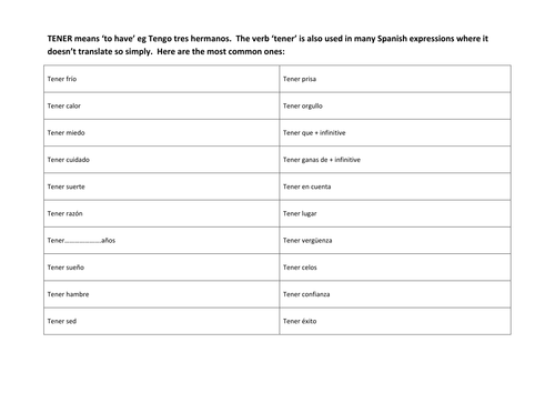 Tener | Teaching Resources