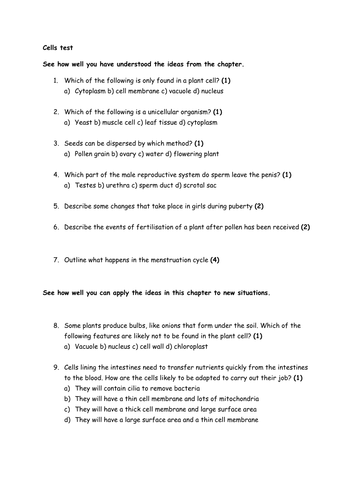 NEW KS3 Year 7 science tests and answer sheets
