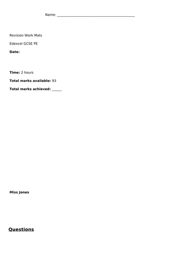 GCSE PE Edexcel Revision Mats