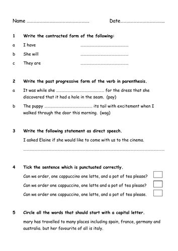 English KS2 SATs Revision worksheets