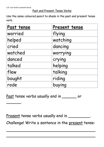 Past and Present Tense Worksheet | Teaching Resources