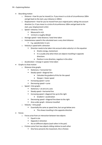 OCR 21st Century P4 Explaining Motion summary