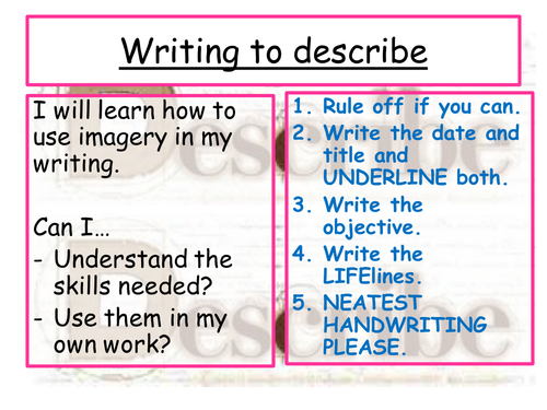 Writing to describe - using imagery