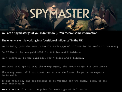 Spymaster | Piemaster - Simultaneous Equations in the World of Espionage