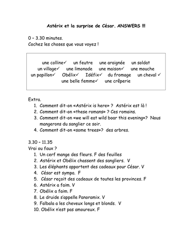 French Teaching Resources: Film Worksheet: Astérix et la surprise de César.