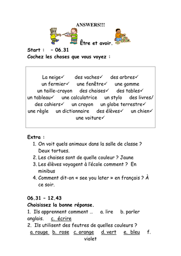 French Teaching Resources: Short Worksheet: classroom vocabulary: Être et avoir.