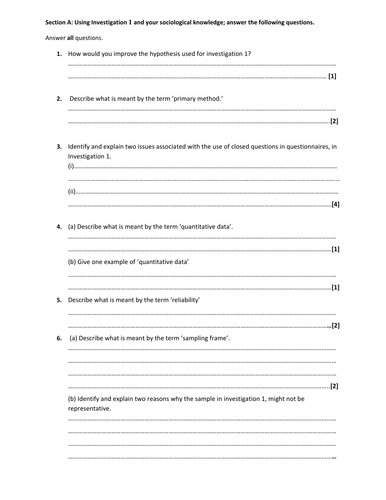 2016 Pre release mock exam for OCR GCSE Sociology 