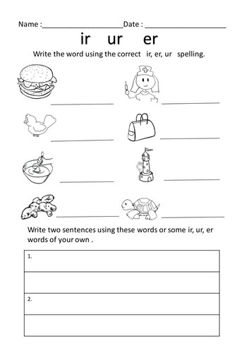 grade 1st r worksheets bossy hitzz Resources  er,ur,ir  worksheet by Teaching