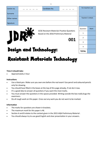 The needs of the elderly when gardening: Resistant Materials 2016 Preliminary Material Exams