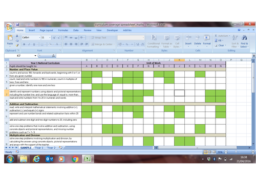 Curriculum Coverage Spreadsheet for KS1 Maths (2014)