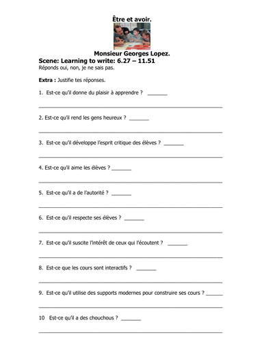 French Film Worksheet: C'est quoi un bon prof? AS Level Education Teaching Resources.