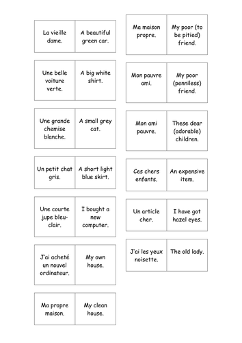 GCSE AS Level French Adjectives Teaching Resouces English French Dominoes Teaching Resources