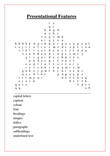 GCSE English Presentational Features Wordsearch Pack of Three