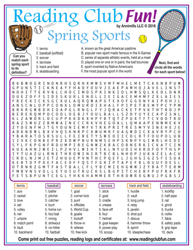 Spring Sports Jumbo Word Search Puzzle