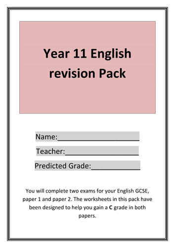 GENERIC YEAR 11 REVISION  AND HOMEWORK PACK- Covers literacy, reading skills and six short stories. 