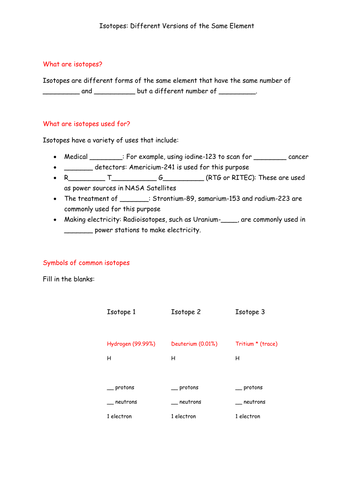Isotopes Worksheet: Definition, Uses and Symbols