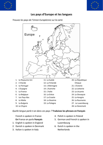 Les Pays De Lue Et Les Langues Worksheet Teaching Resources