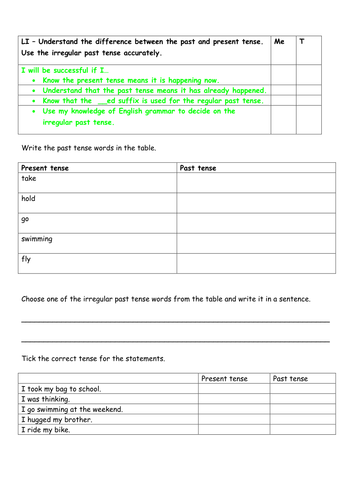 Year 2 SPAG style test - irregular past tense