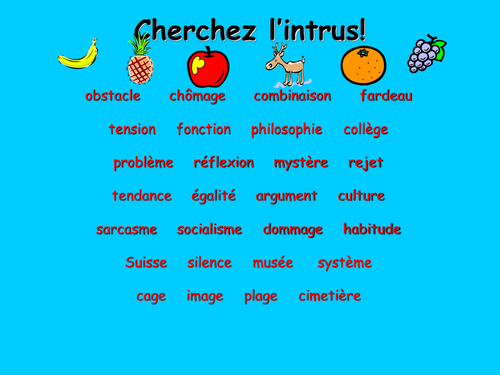 French Teaching Resources. Nouns. Odd One Out Warmer.