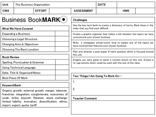 AQA GCSE Business - Unit 2 Book Mark Stickers