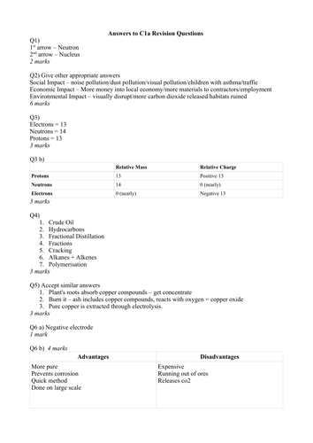 AQA C1 Revision Questions 