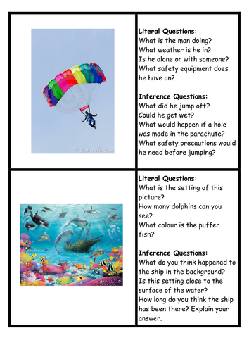Inference Questions Picture Cards By Loz2710red Teaching Resources