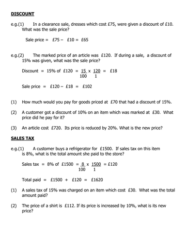 sales tax worksheets