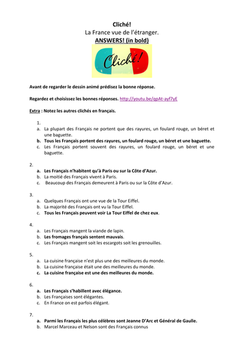 French Teaching Resources. France & French Stereotypes. Cliché!  Cédric Villain.